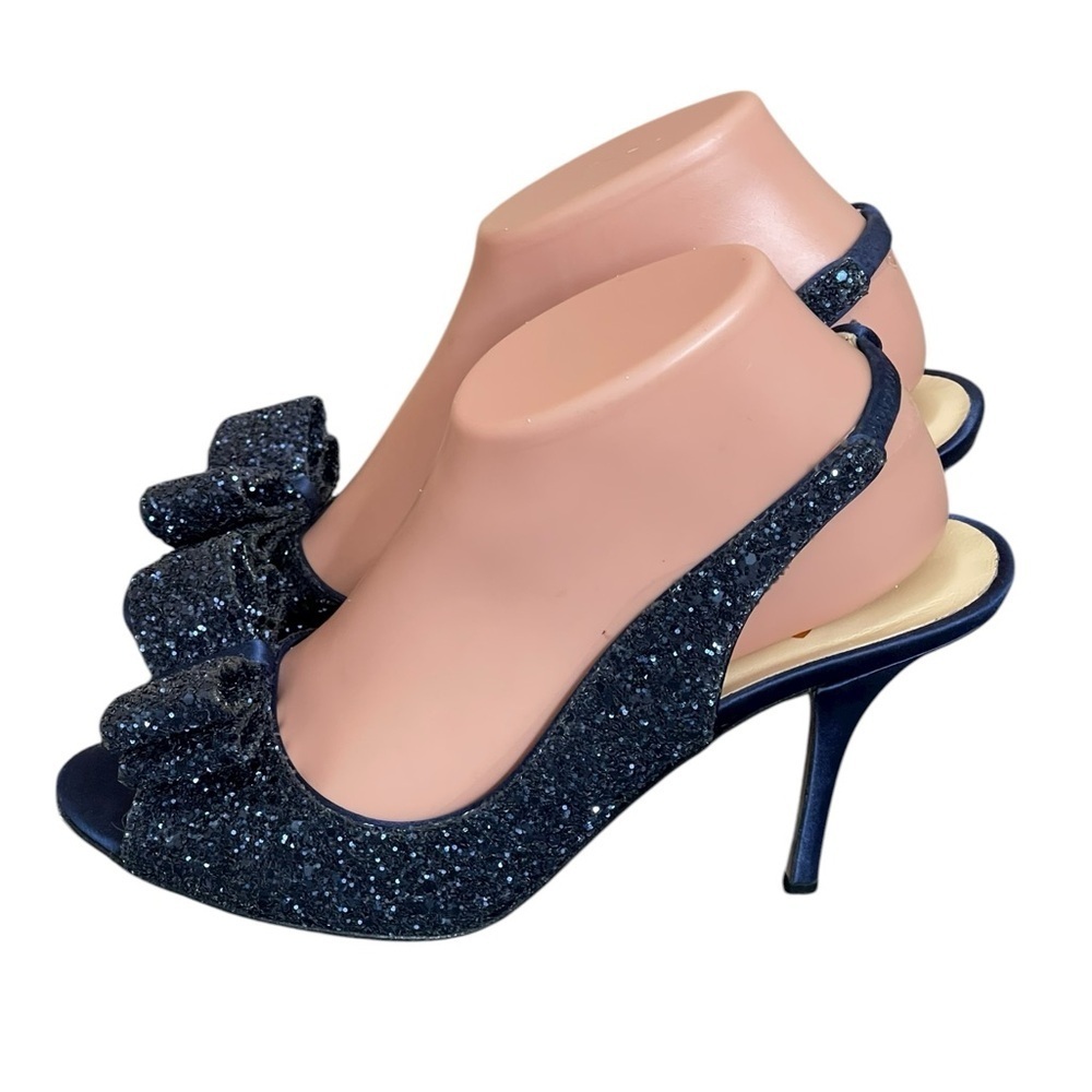 Kate Spade"Charm" Blue Glitter Slingback Bow Peep Toe Pumps
Heels Size 8.5B - Picture 5 of 14